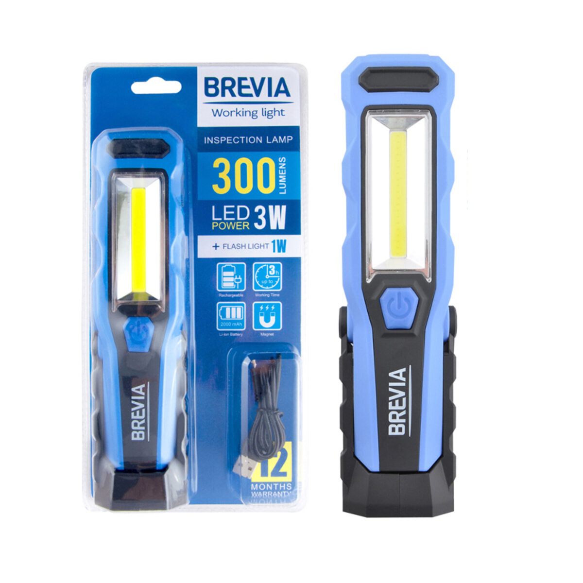 Фонарь инспекционный Brevia LED 8SMD+1W LED 300lm 2000mAh microUSB (11320) смотреть фото №1