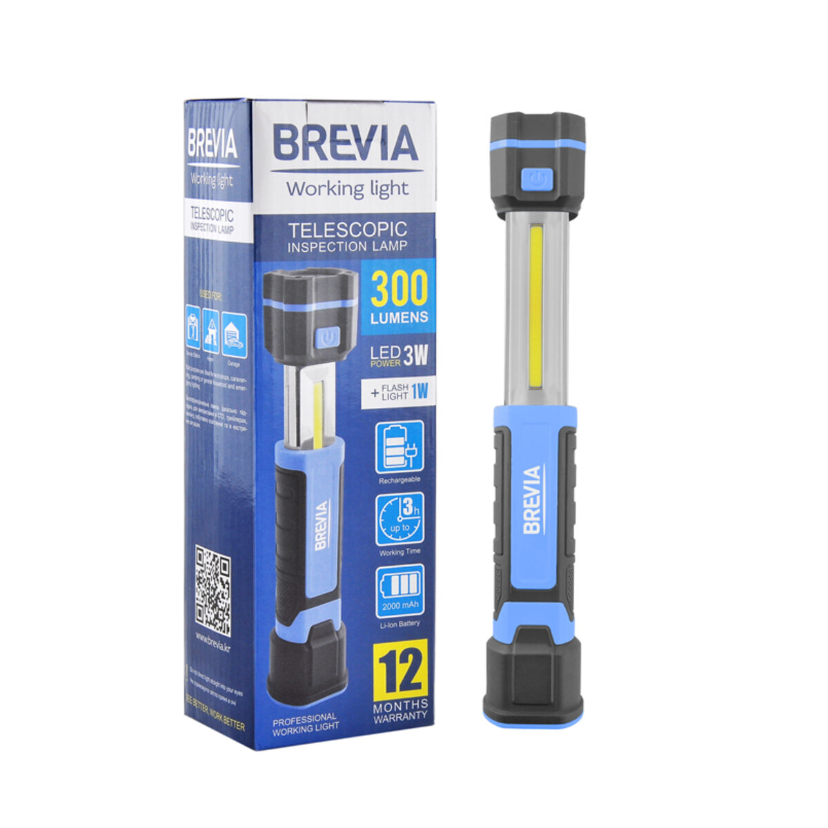 Телескопическая инспекционная лампа Brevia LED 3W COB+1W LED 300lm 2000mAh, Type-C 11340 (11340) смотреть фото №1