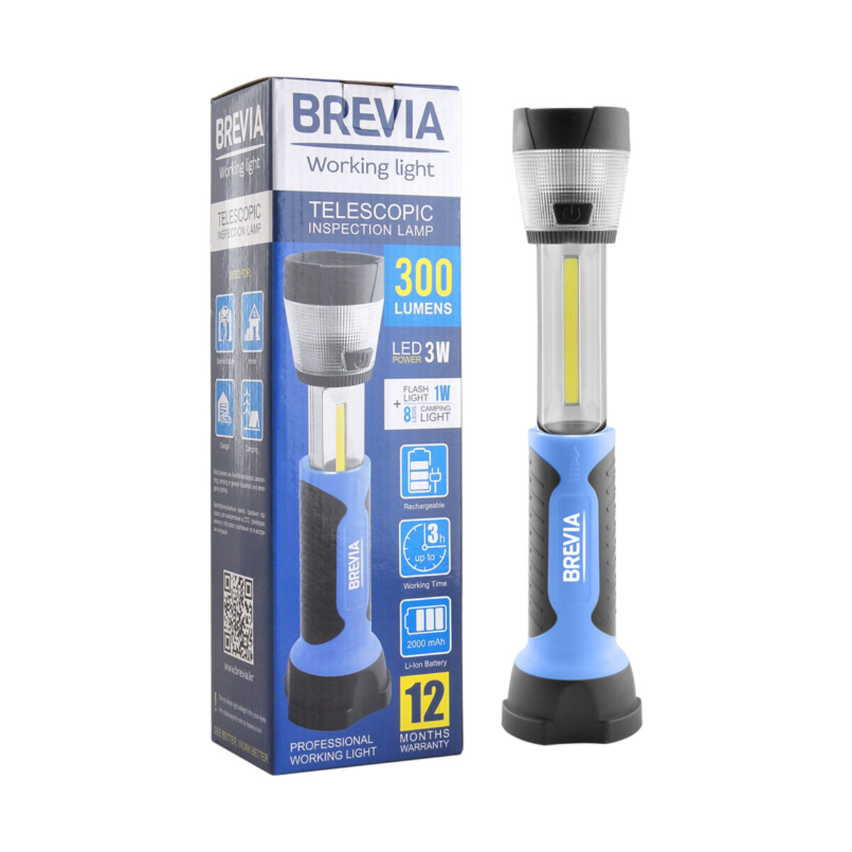 Фонарь инспекционный телескопический Brevia LED 3W COB+1W LED+8LED кемпинг 300lm 2000mAh (11330) смотреть фото №1