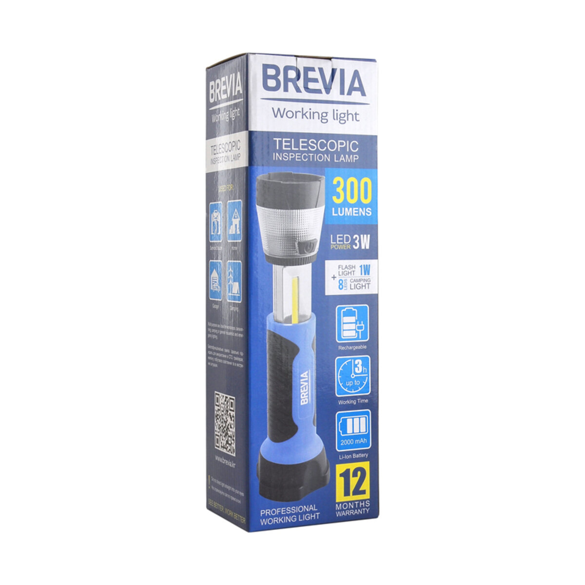 Фонарь инспекционный телескопический Brevia LED 3W COB+1W LED+8LED кемпинг 300lm 2000mAh (11330) смотреть фото №6