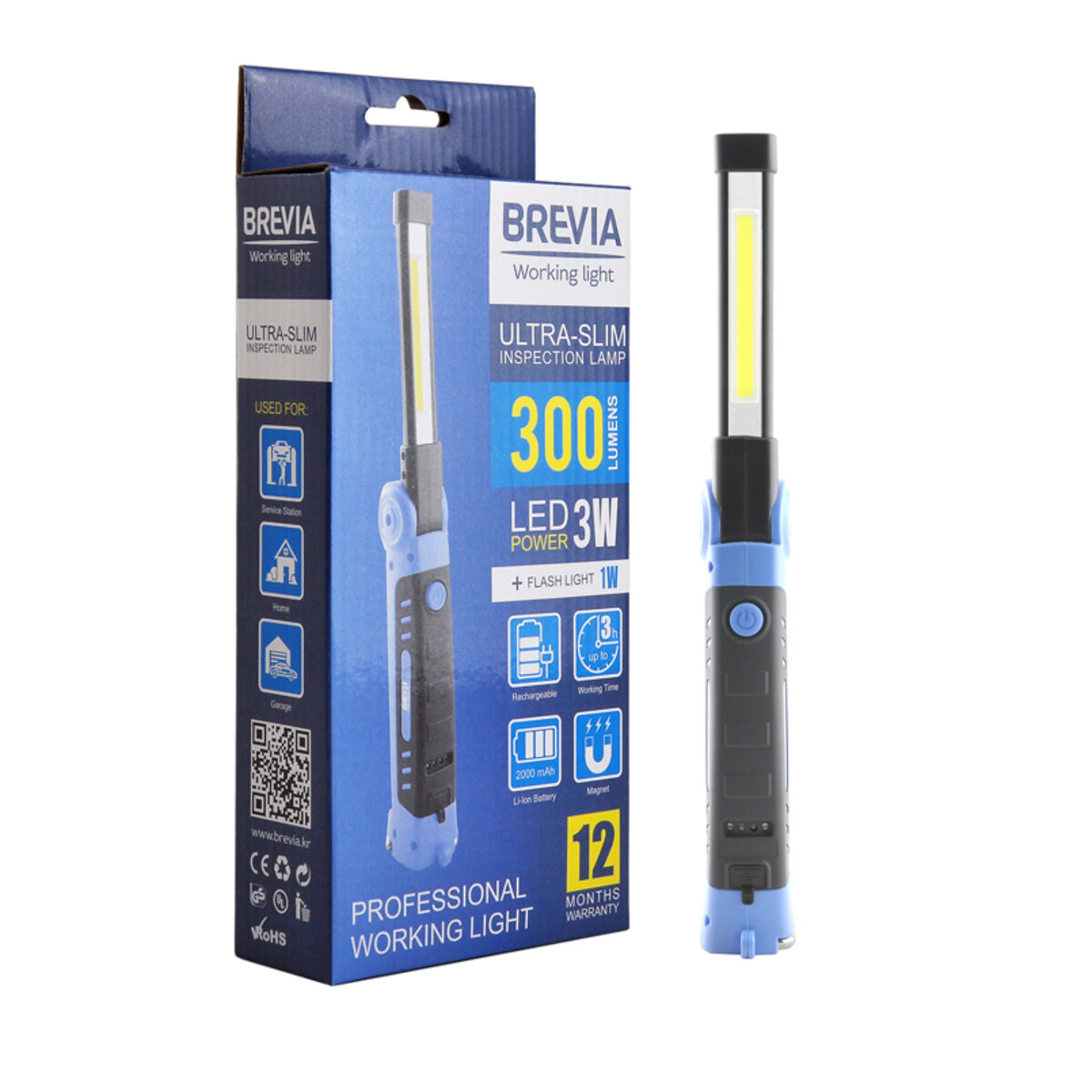 Фонарь инспекционный Brevia LED Ultra-slim 3W COB+1W LED 300lm, 2000mAh, microUSB (11360) смотреть фото №1