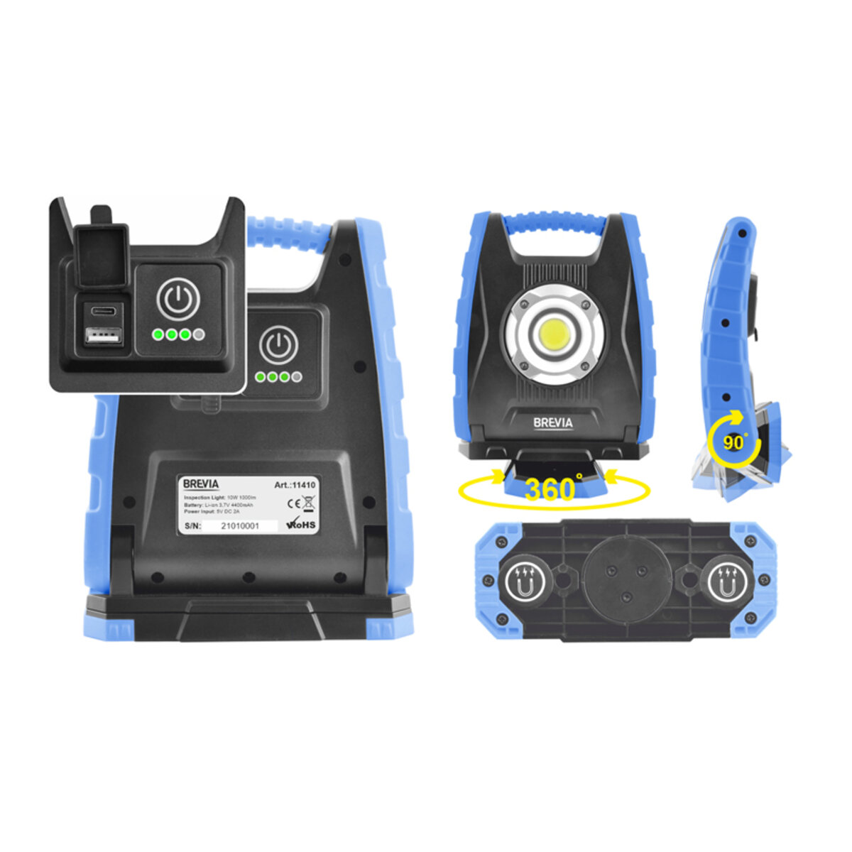 Професійна інспекційна лампа Brevia LED 10W COB 1000lm 4400mAh Power Bank, type-C (11410) дивитися фото №3