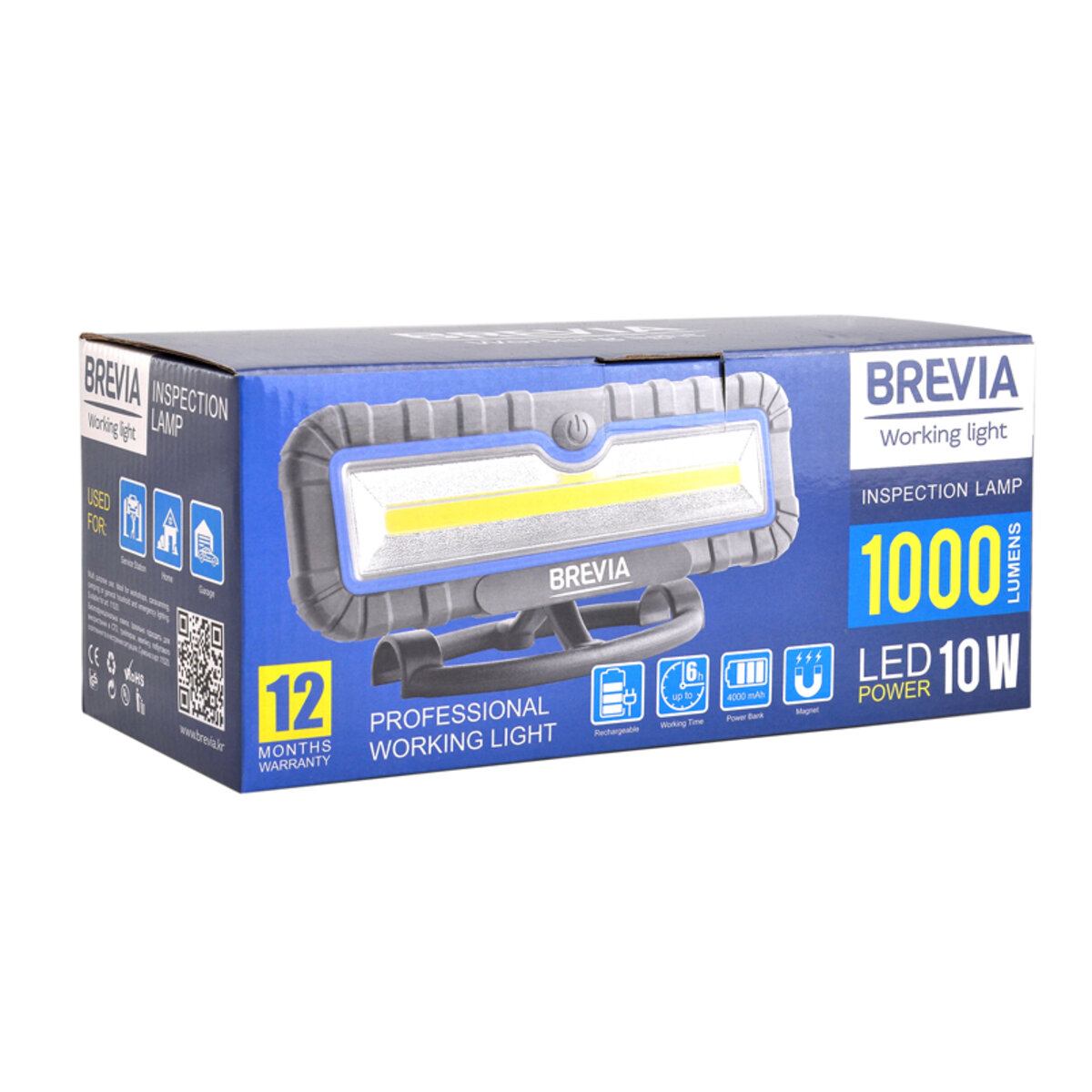 Профессиональная инспекционная лампа Brevia LED 10W COB 1000lm 4000mAh Power Bank, type-C (11510) смотреть фото №6