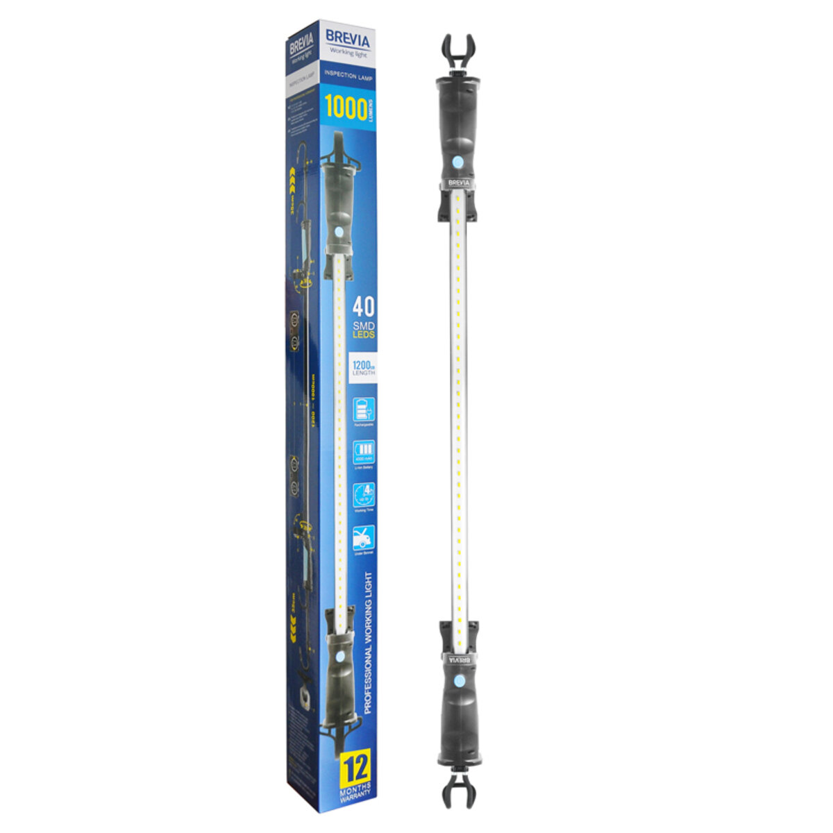 Професійна інспекційна лампа Brevia LED 120-190см 40SMD 1000lm 4000mAh (11430) дивитися фото №1