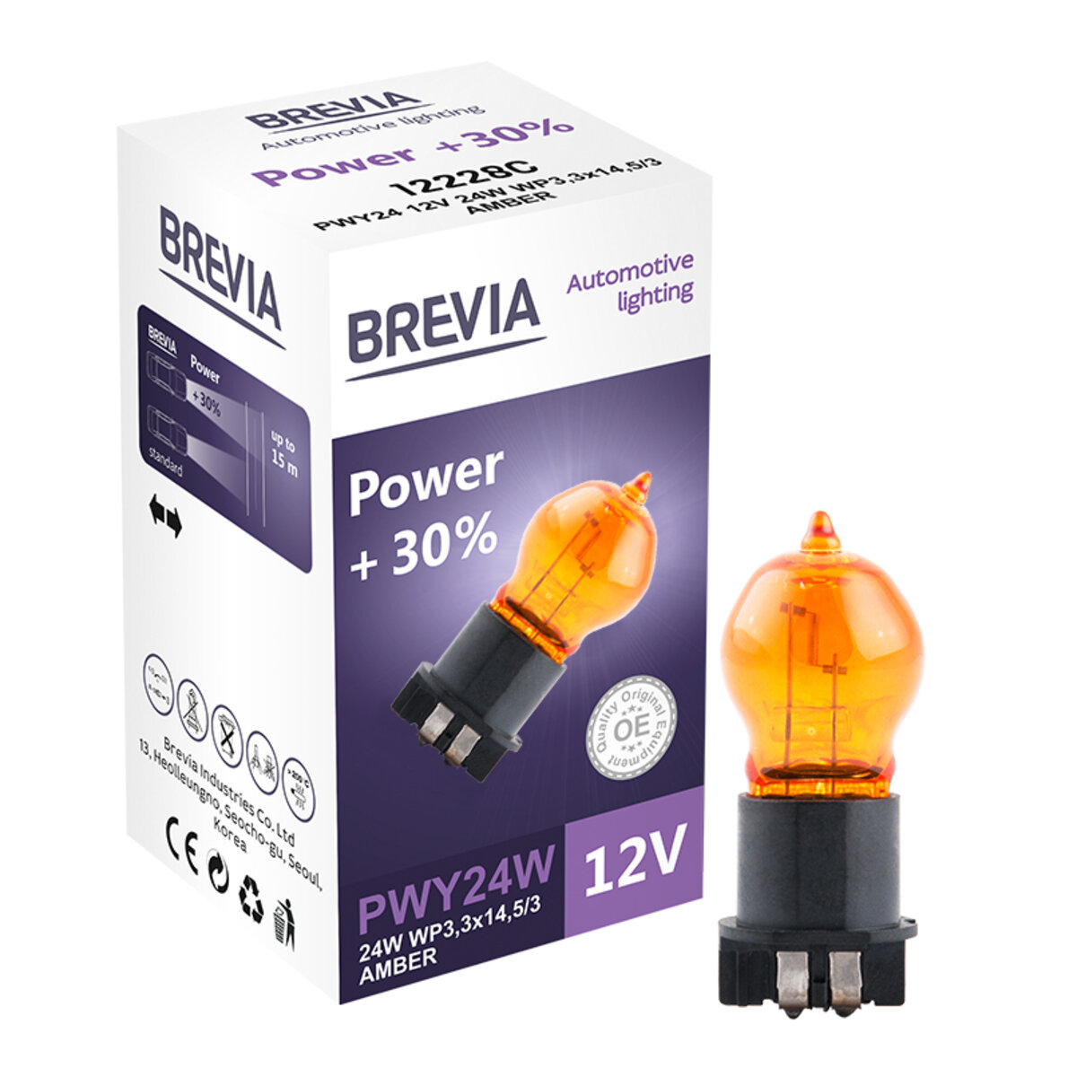 Галогенова лампа Brevia PWY24W 12V 24W WP3,3x14,5/4 AMBER Power +30% CP (12228C) дивитися фото №1