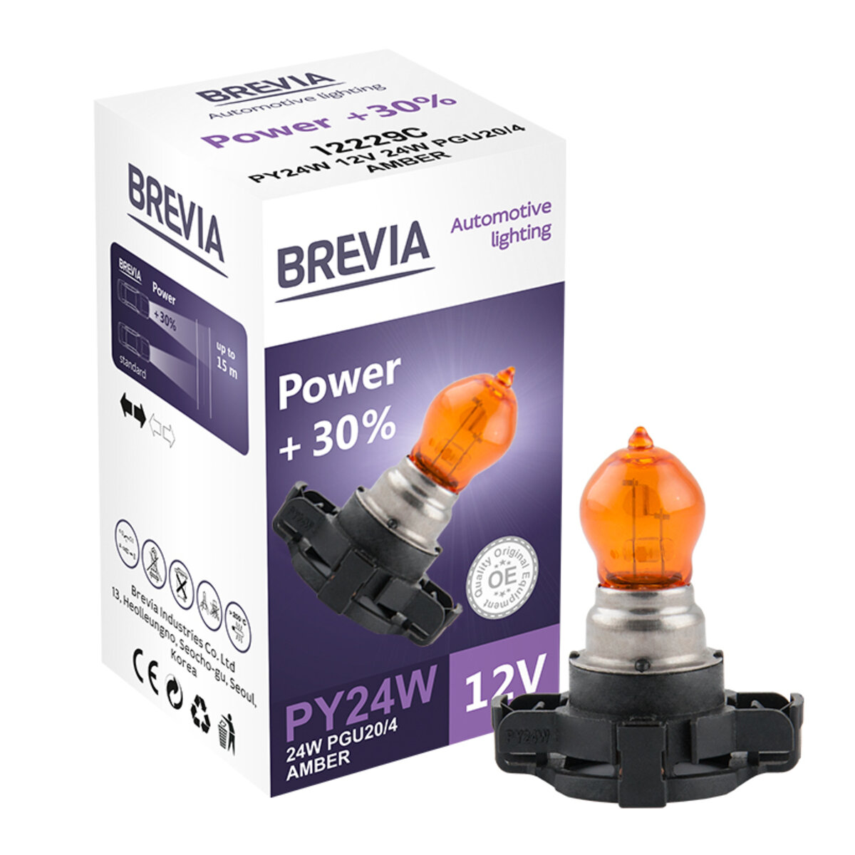 Галогенова лампа Brevia PY24W 12V/24V PGU20/4 AMBER Power +30% CP (12229C) дивитися фото №1