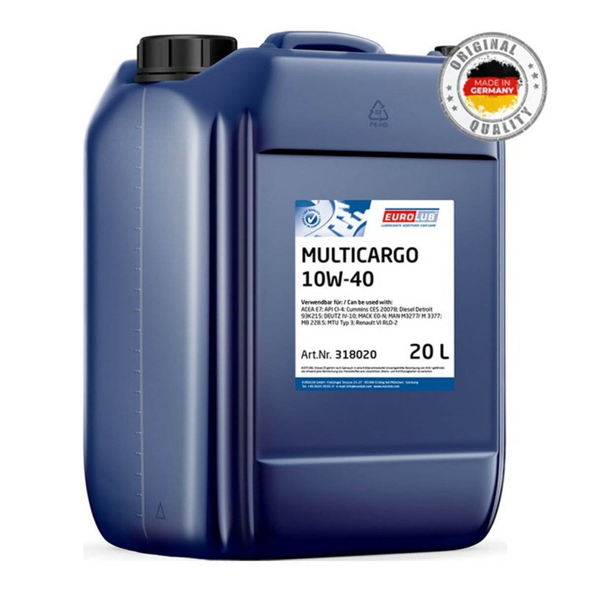 Моторне масло EuroLub MULTICARGO SAE 10W-40 20л (318020) дивитися фото №1