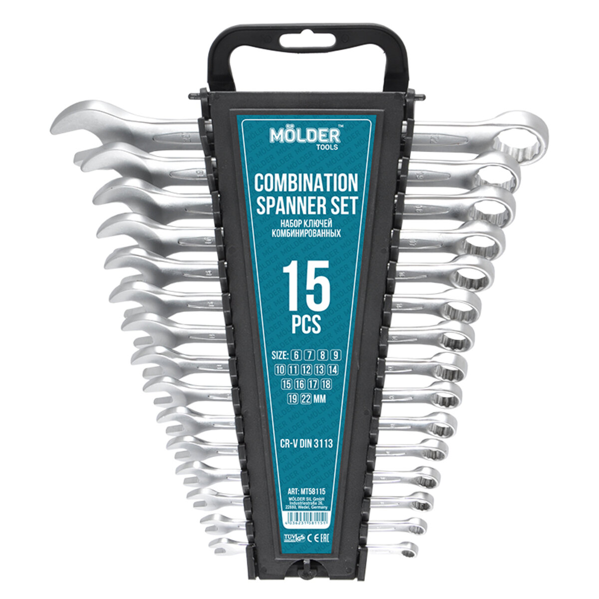 Набір ключів Molder CR-V, 6-22мм, 15шт (MT58115) дивитися фото №1