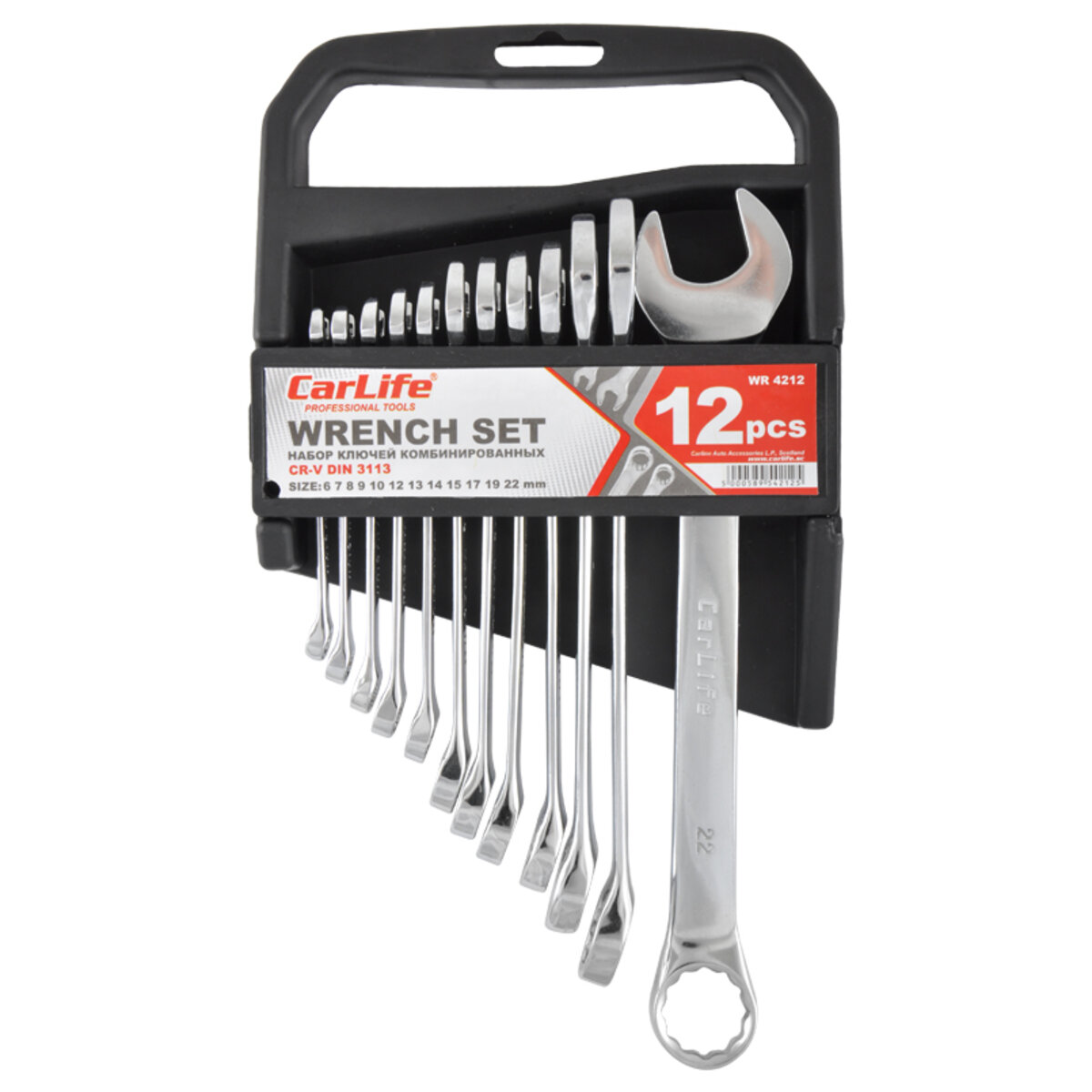 Набір ключів Carlife CR-V, 6-22мм, 12шт (WR4212) дивитися фото №1