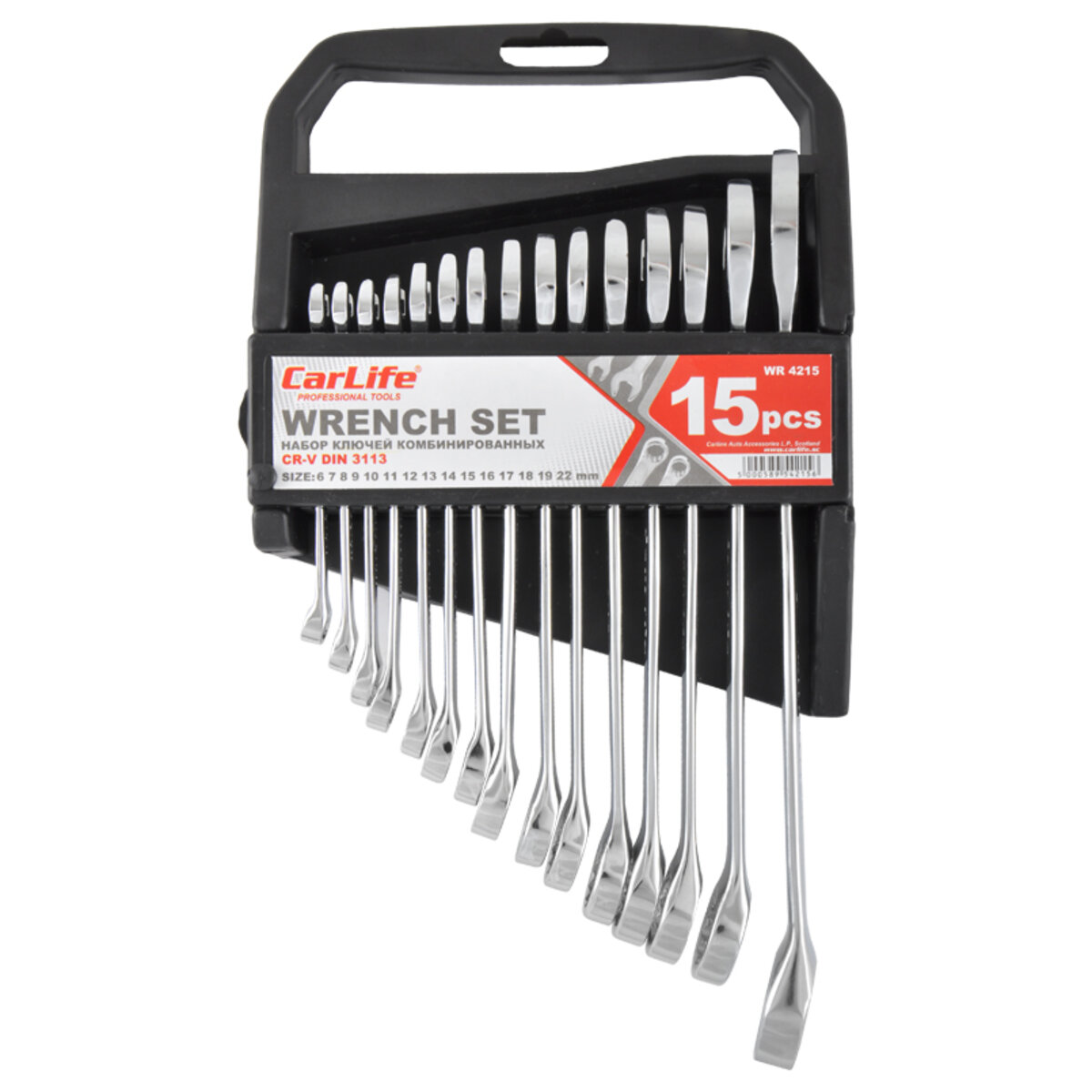 Набір ключів Carlife CR-V, 6-22мм, 15шт (WR4215) дивитися фото №1