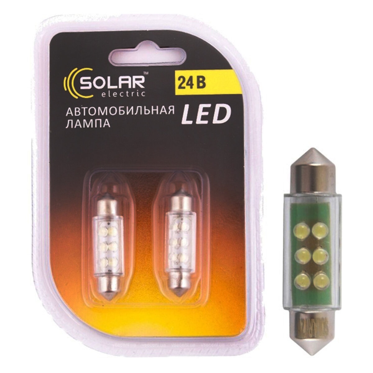 LED автолампа Solar 24V SV8.5 T11x39 6leds white 2шт (LF196) дивитися фото №1