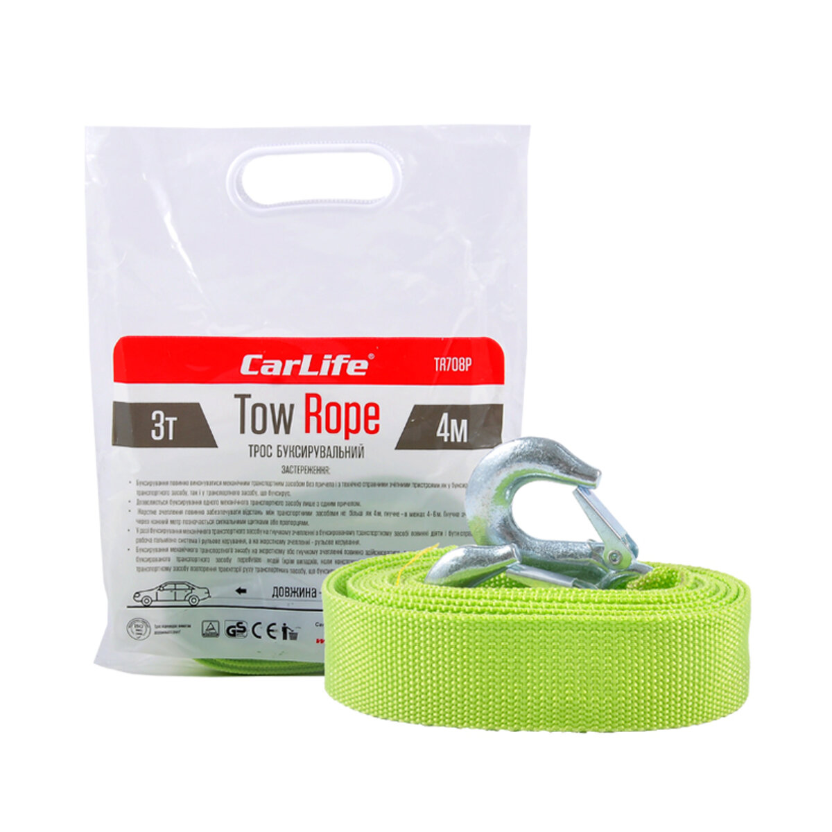 Буксирувальний трос CarLife 3т, 4м TR708/P (TR708/P) дивитися фото №1