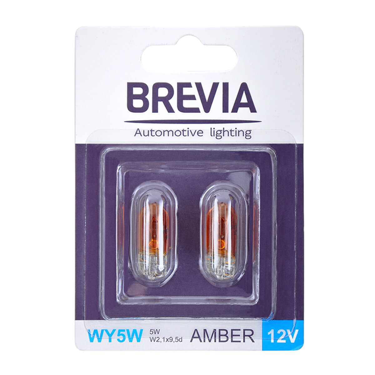 Лампа розжарювання Brevia WY5W 12V 5W W2.1x9.5d AMBER B2, 2шт (12309B2) дивитися фото №1