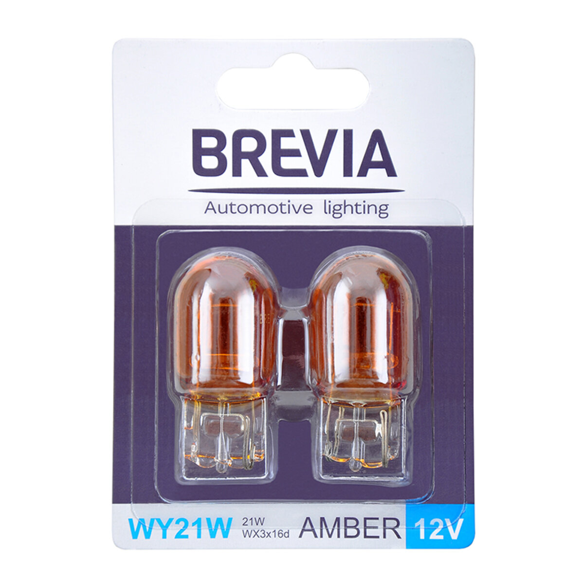 Лампа розжарювання Brevia WY21W 12V 21W WX3x16d AMBER B2, 2шт (12312B2) дивитися фото №1