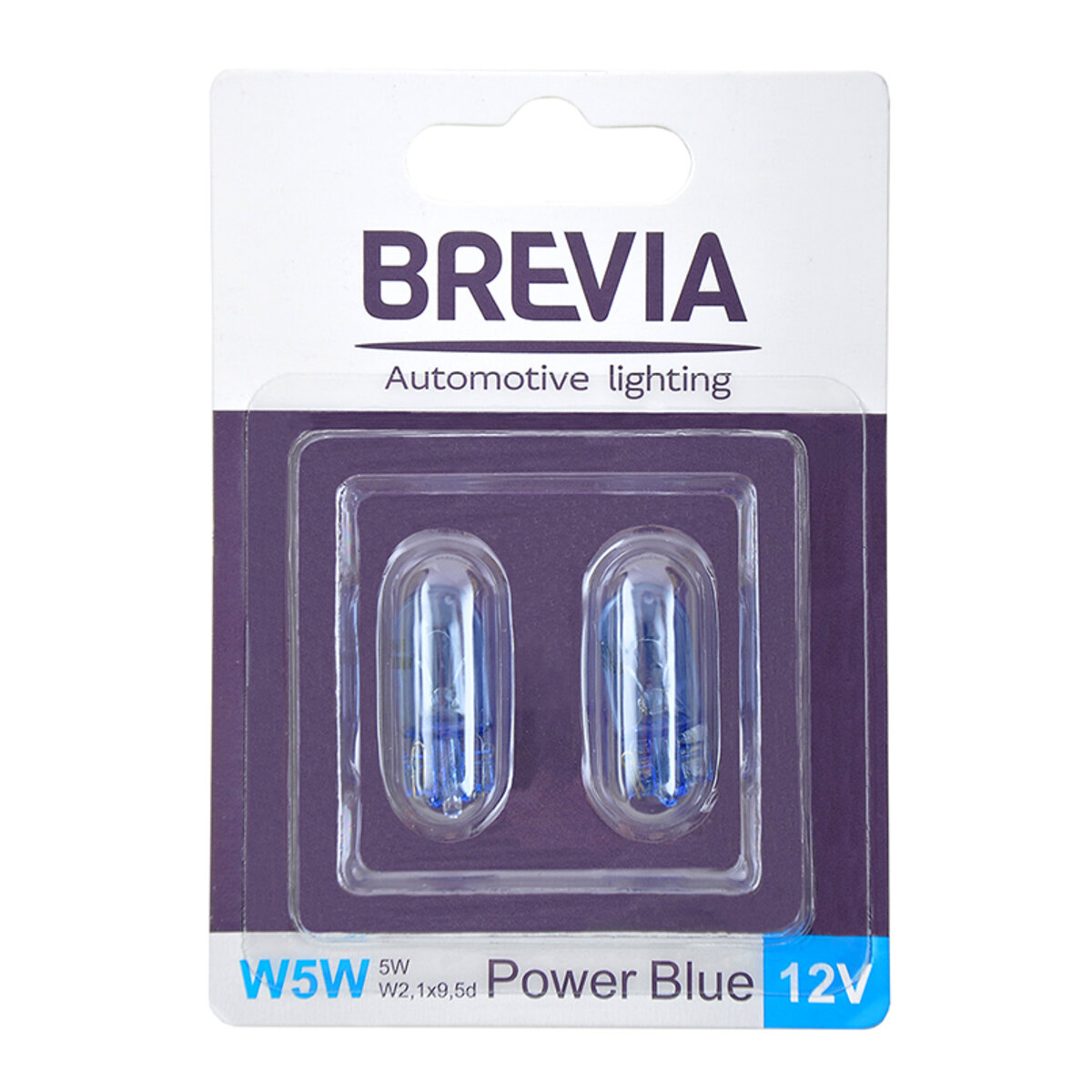 Лампа розжарювання Brevia W5W 12V 5W W2.1x9.5d Power Blue B2, 2шт (12328B2) дивитися фото №1