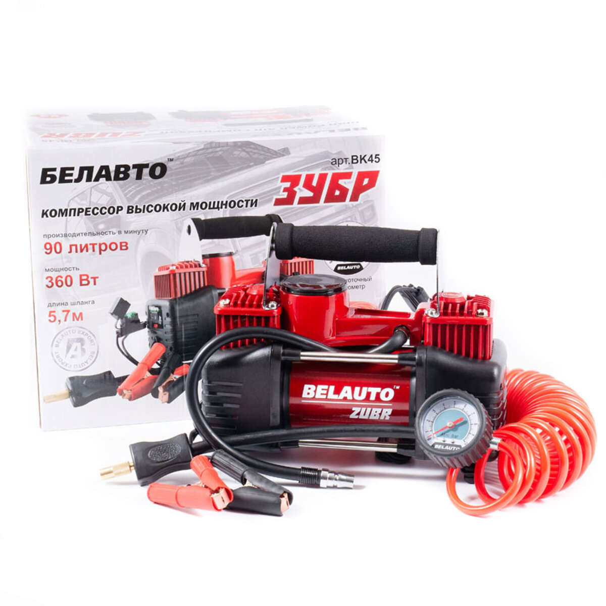 Компресор автомобільний Белавто ЗУБР двоциліндровий із зажимами АКБ (BK45) дивитися фото №6
