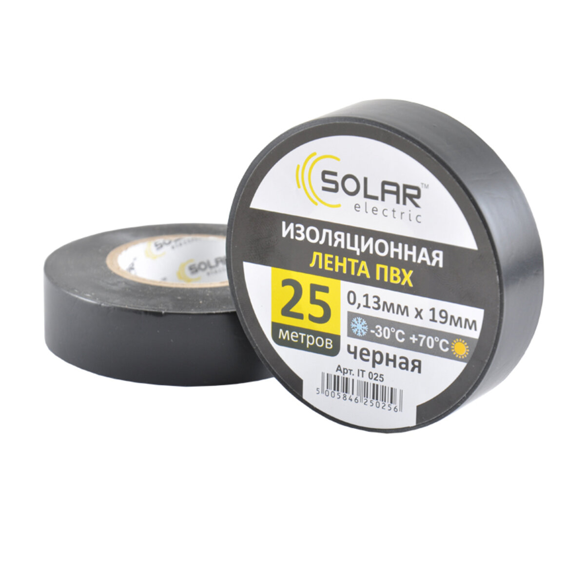 Стрічка ізоляційна ПВХ Solar, 0.13mm x 19mm, 25м, чорна (IT025) дивитися фото №1