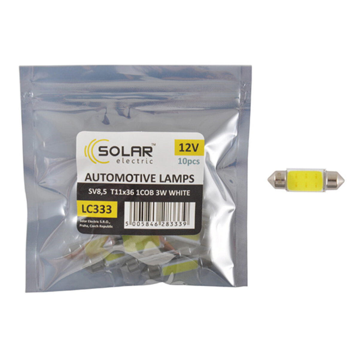 LED автолампа Solar 12V SV8.5 T11x36 1COB-8SMD 56LM white 10шт (LC333_P) дивитися фото №1