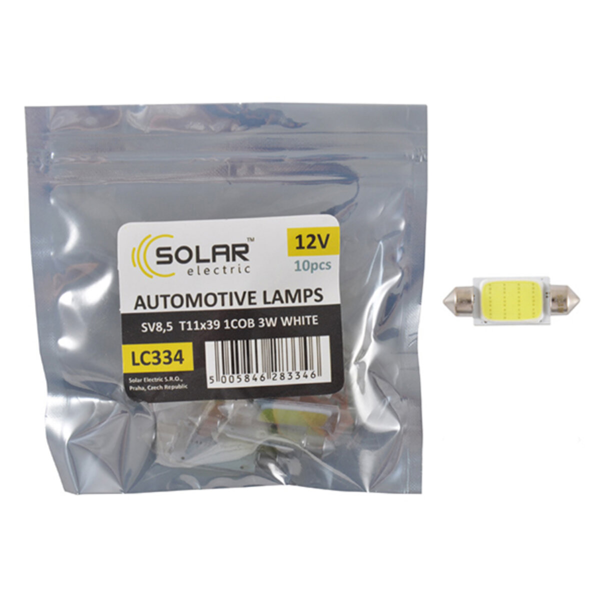 LED автолампа Solar 12V SV8.5 T11x39 1COB-8SMD 56LM white 10шт (LC334_P) дивитися фото №1