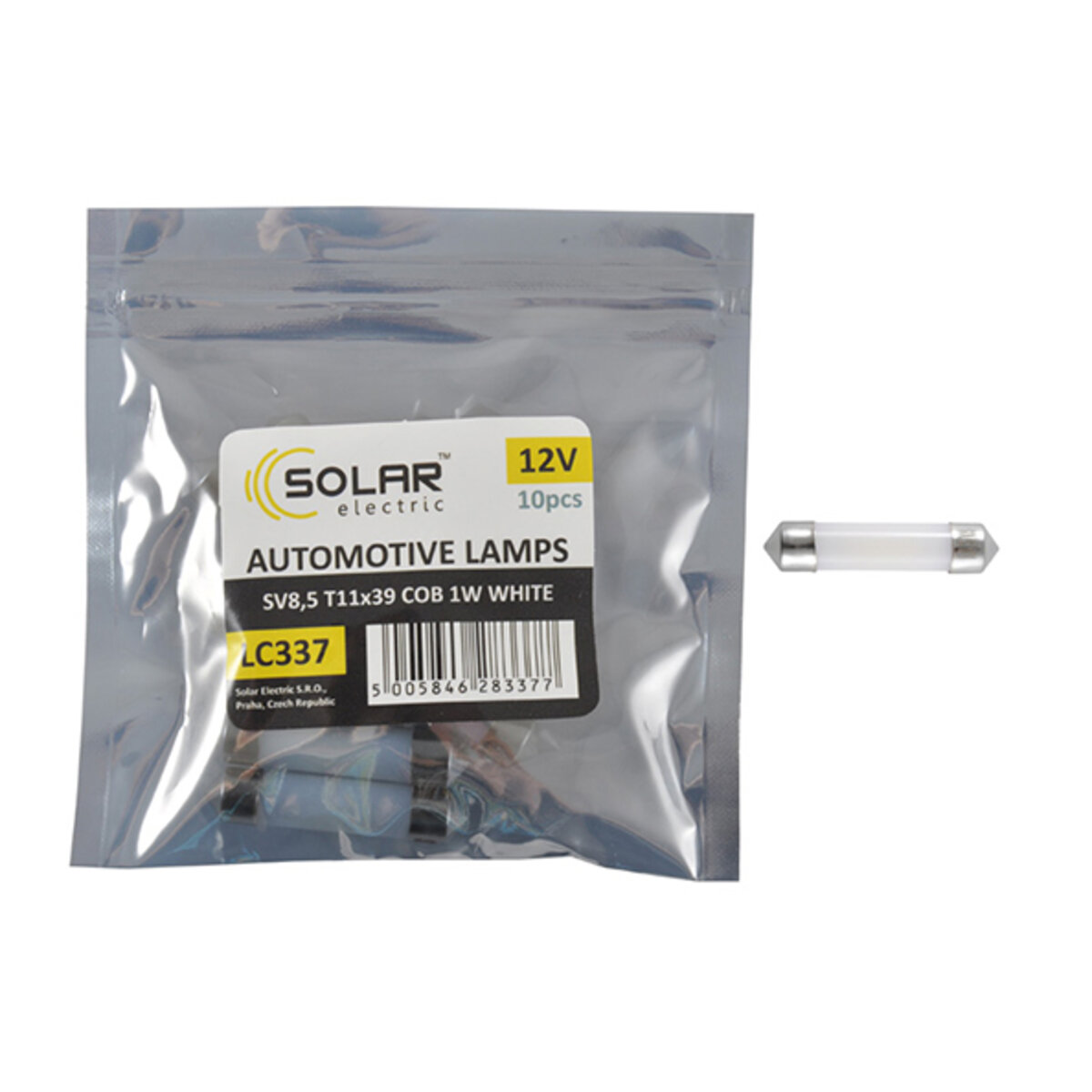 LED автолампа Solar 12V SV8.5 T11x39 1COB 1W white 10шт (LC337_P) дивитися фото №1