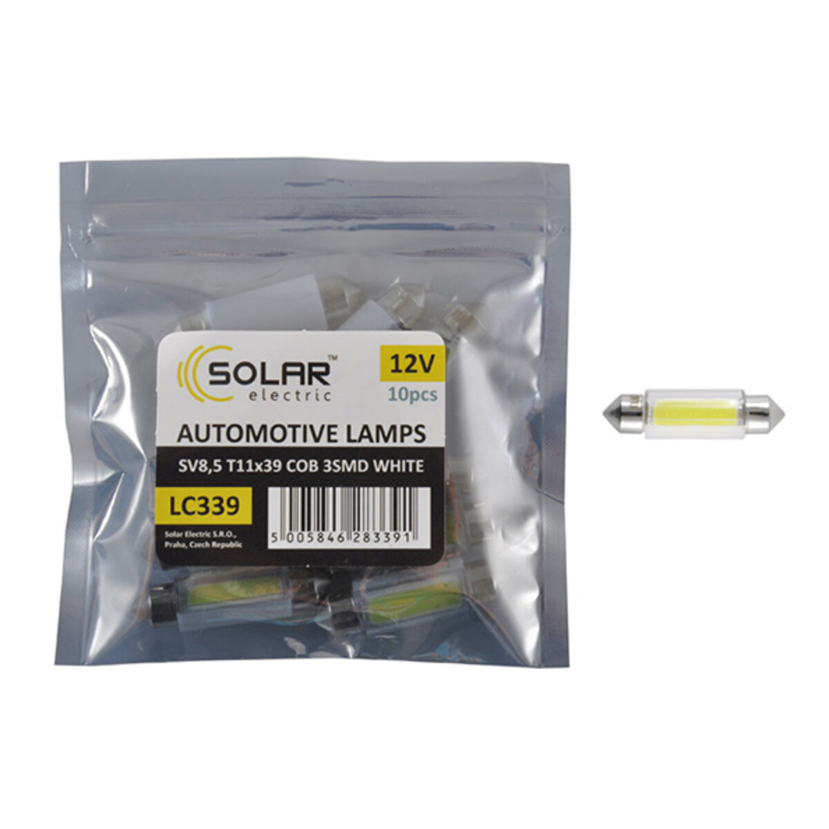 LED автолампа Solar 12V SV8.5 T11x39 COB-3SMD white 10шт (LC339_P) дивитися фото №1
