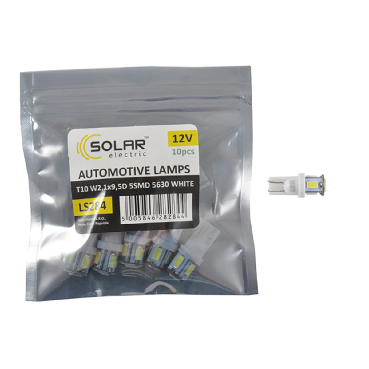 LED автолампа Solar 12V T10 W2.1x9.5d 5SMD 5630 white 10шт (LS284_P) дивитися фото №1