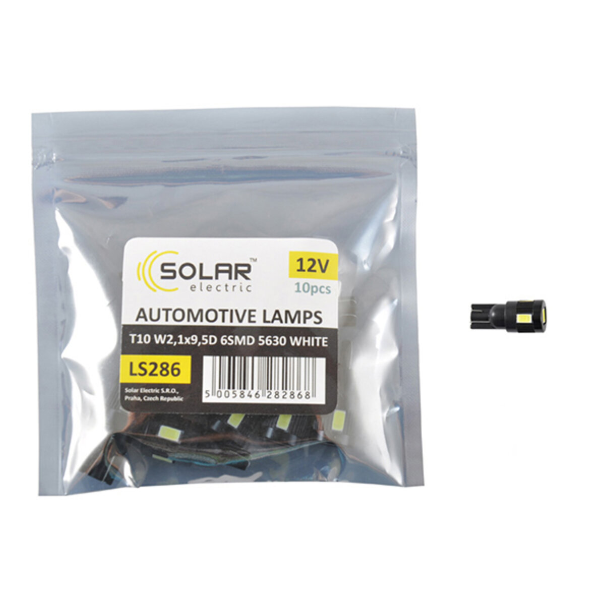 LED автолампа Solar 12V T10 W2.1x9.5d 6SMD 5630 white 10шт (LS286_P) дивитися фото №1