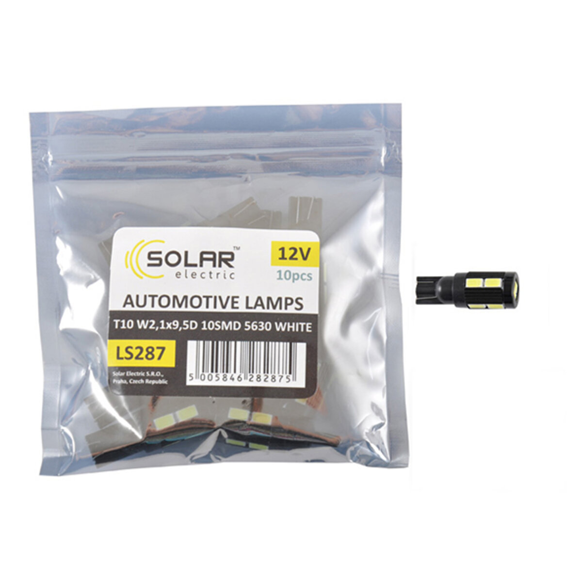 LED автолампа Solar 12V T10 W2.1x9.5d 10SMD 5630 white 10шт (LS287_P) дивитися фото №1