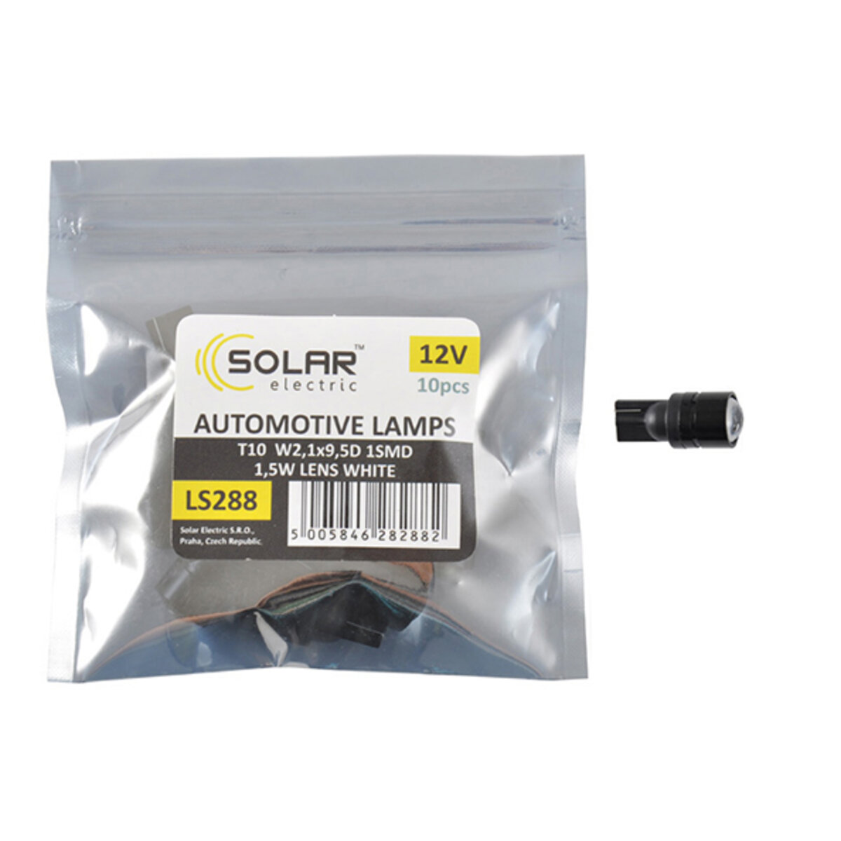 LED автолампа Solar 12V T10 W2.1x9.5d 1SMD 1,5W with lens 10шт (LS288_P) дивитися фото №1