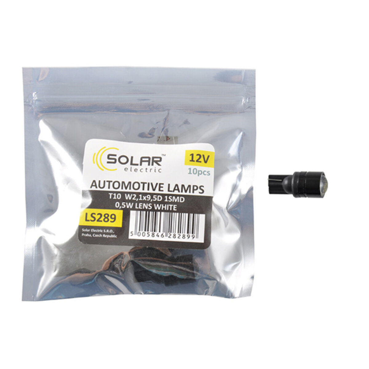 LED автолампа Solar 12V T10 W2.1x9.5d 1SMD 0,5W with lens white 10шт (LS289_P) дивитися фото №1