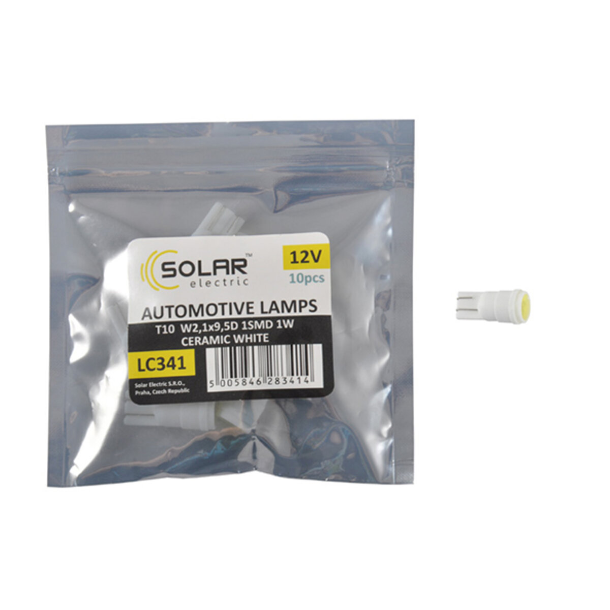 LED автолампа Solar 12V T10 W2.1x9.5d 1SMD 1W Ceramic white 10шт (LC341_P) дивитися фото №1