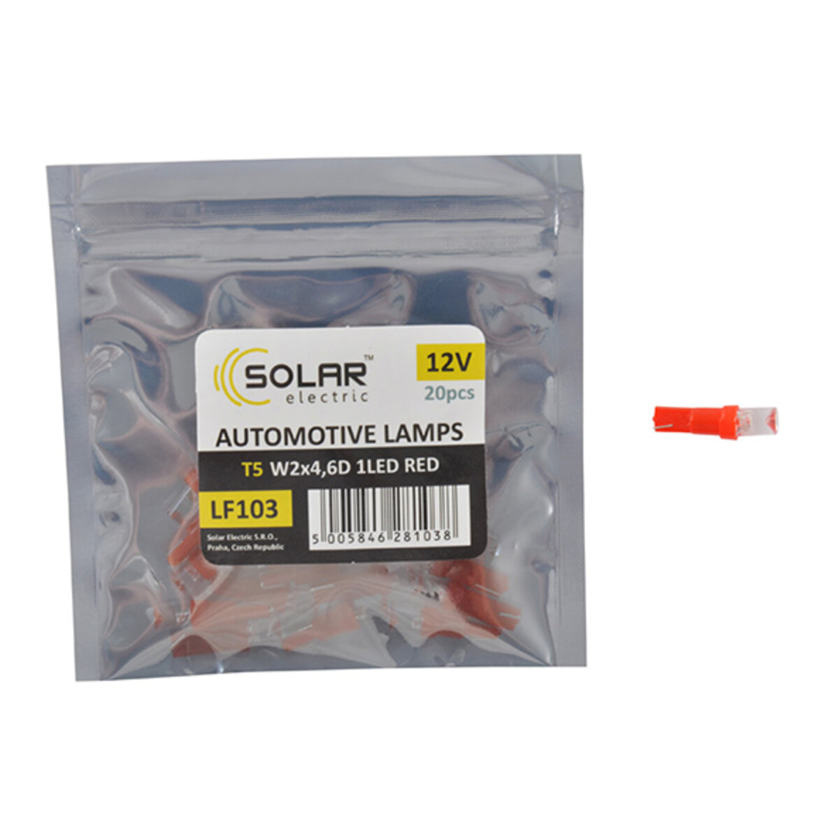 LED автолампа Solar 12V T5 W2x4.6d 1leds red 20шт (LF103_P) дивитися фото №1