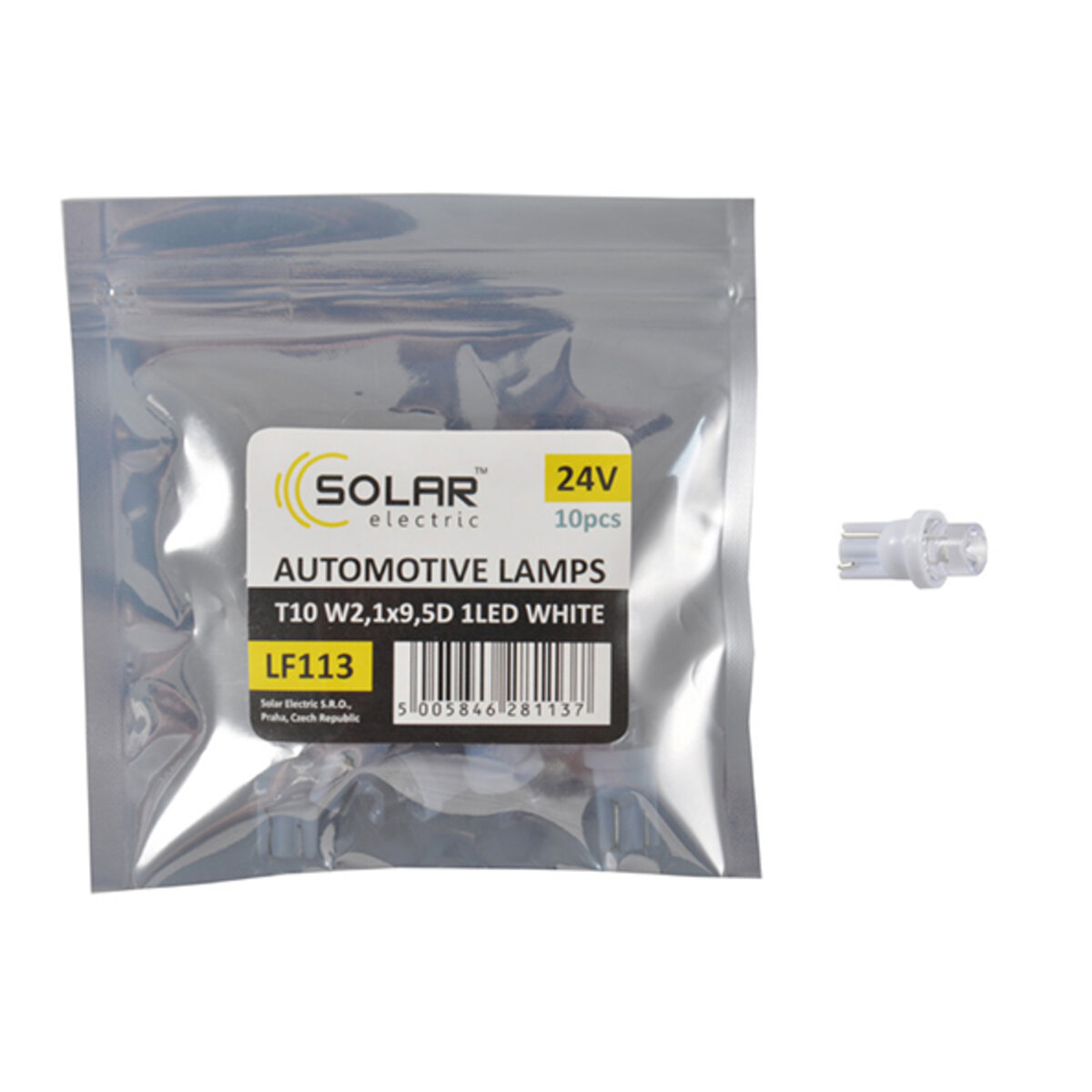 LED автолампа Solar 24V T10 W2.1x9.5d 1leds white 10шт (LF113_P) дивитися фото №1