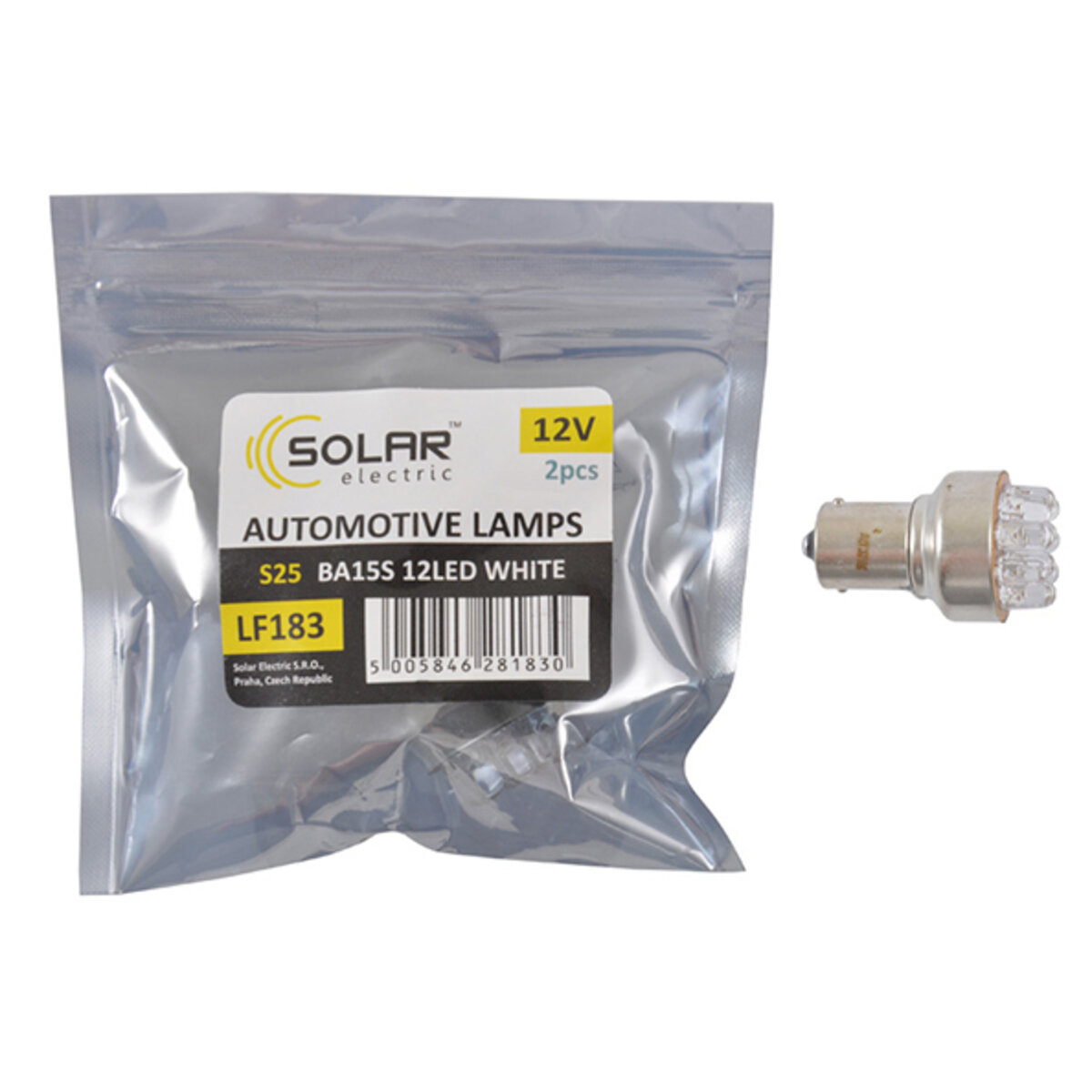 LED автолампа Solar 12V S25 BA15s 12leds white 2шт (LF183_P) дивитися фото №1