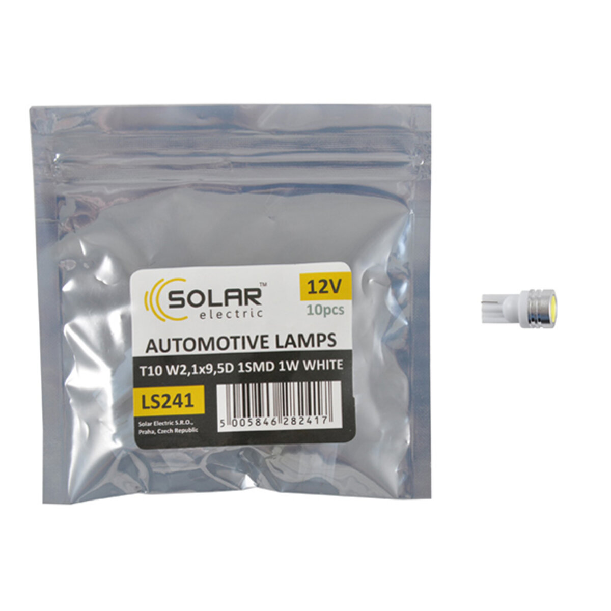 LED автолампа Solar 12V T10 W2.1x9.5d 1SMD 1W white 10шт (LS241_P) дивитися фото №1