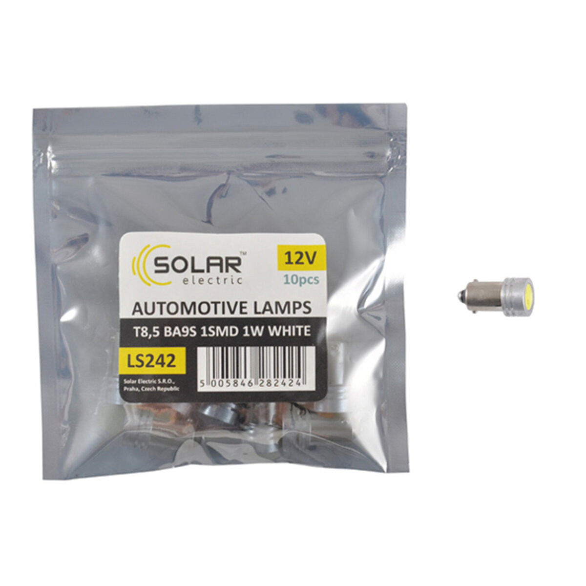 LED автолампа Solar 12V T8.5 BA9s 1SMD 1W white 10шт (LS242_P) дивитися фото №1