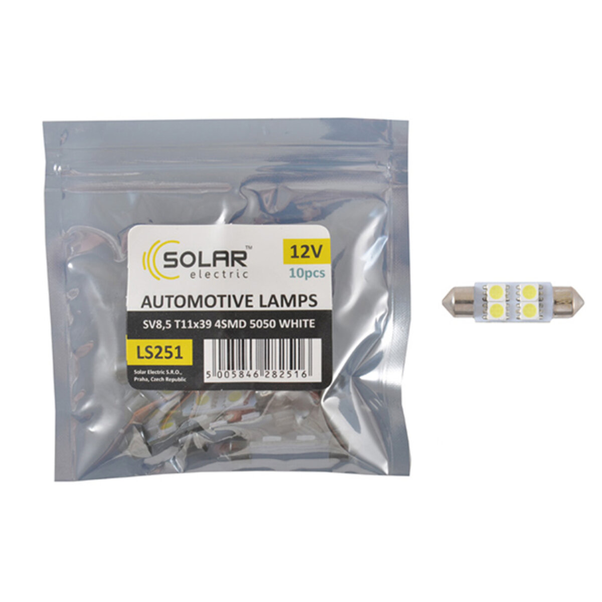 LED автолампа Solar 12V SV8.5 T11x39 4smd 5050 white 10шт (LS251_P) дивитися фото №1