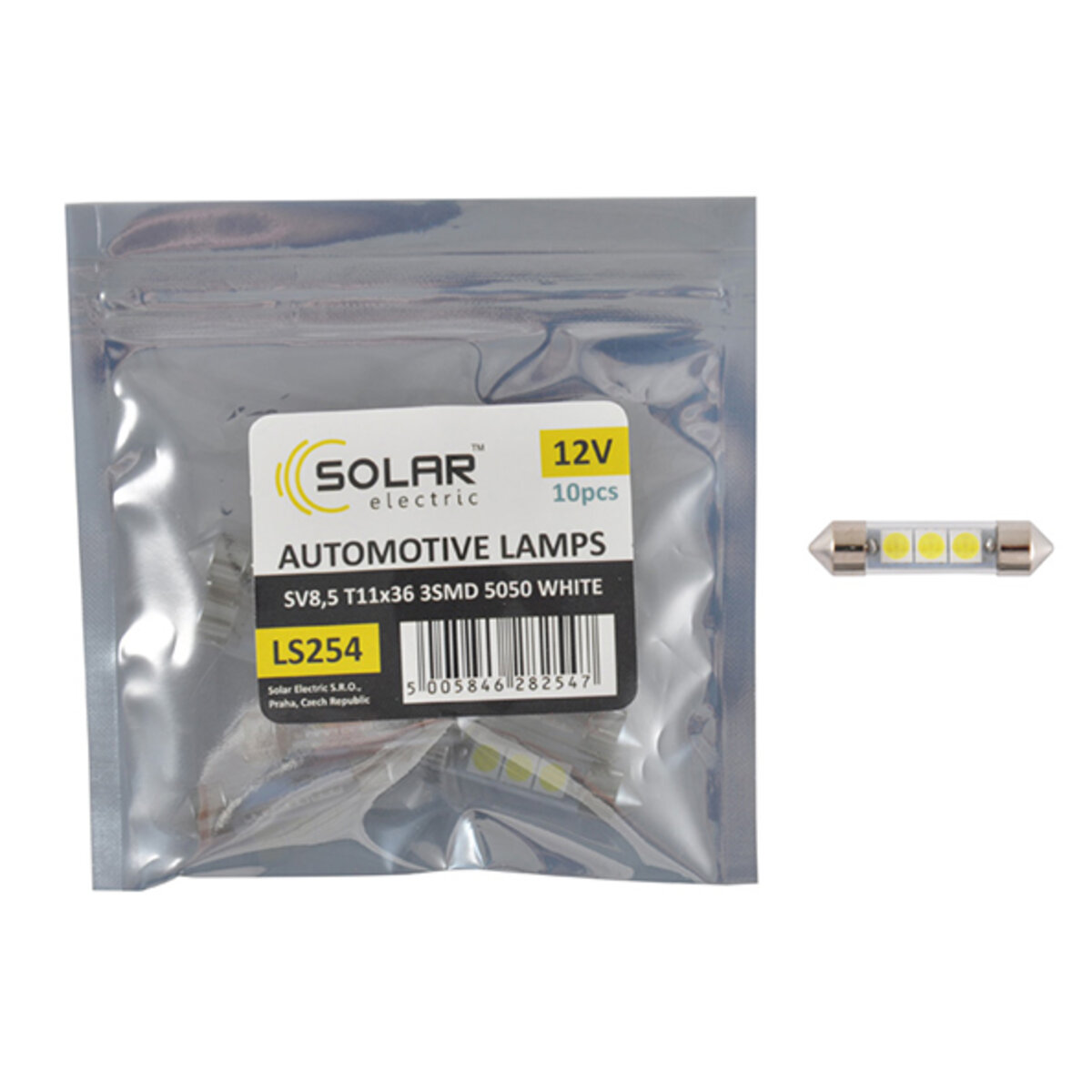 LED автолампа Solar 12V SV8.5 T11x36 3smd 5050 white 10шт (LS254_P) дивитися фото №1