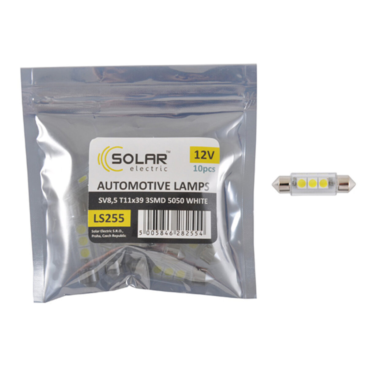 LED автолампа Solar 12V SV8.5 T11x39 3smd 5050 white 10шт (LS255_P) дивитися фото №1