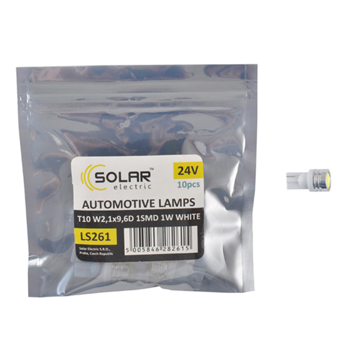 LED автолампа Solar 24V T10 W2.1x9.5d SMD 1W, white 10шт (LS261_P) дивитися фото №1