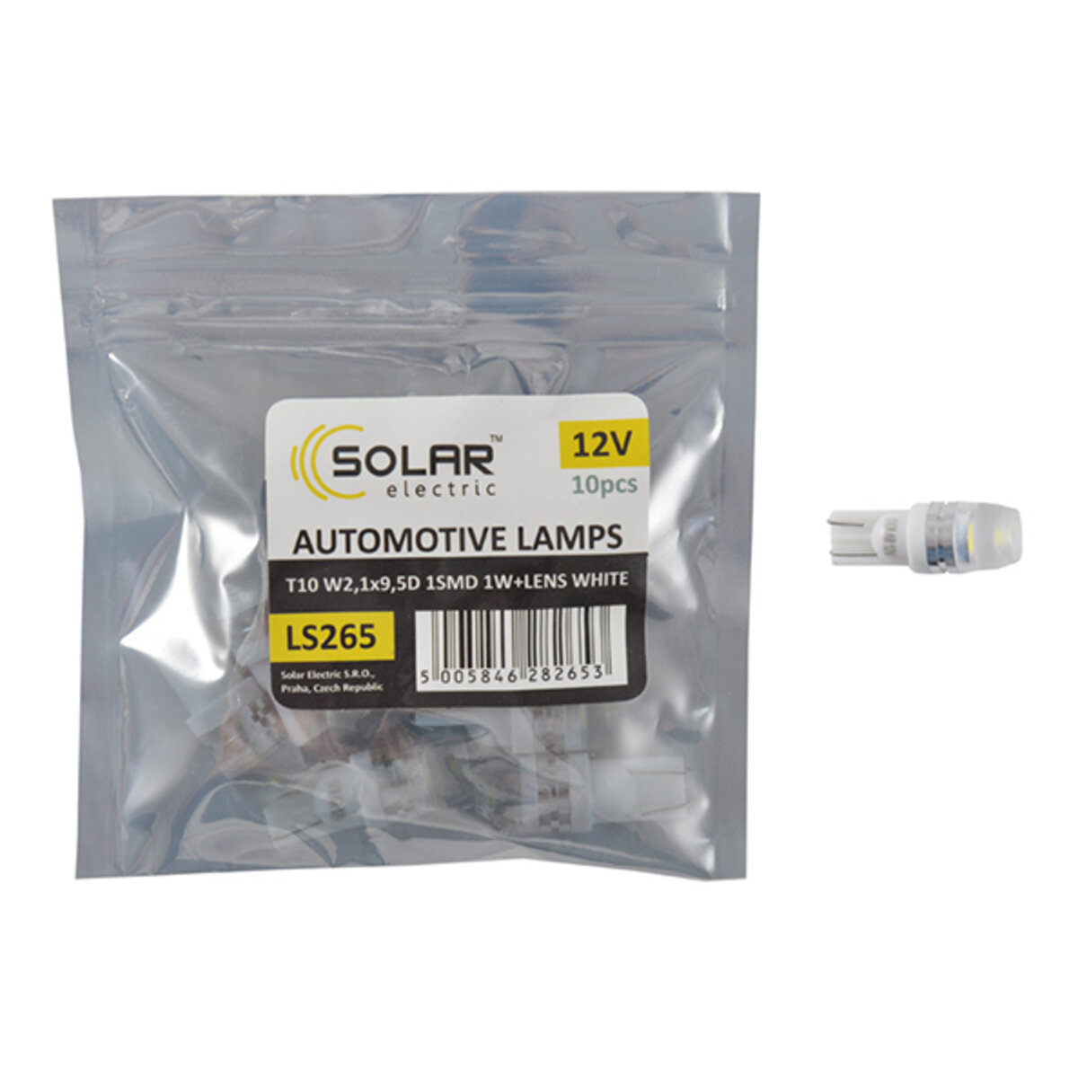 LED автолампа Solar 12V T10 W2.1x9.5d SMD 1W+Lens, white 10шт LS265_P (LS265_P) дивитися фото №1