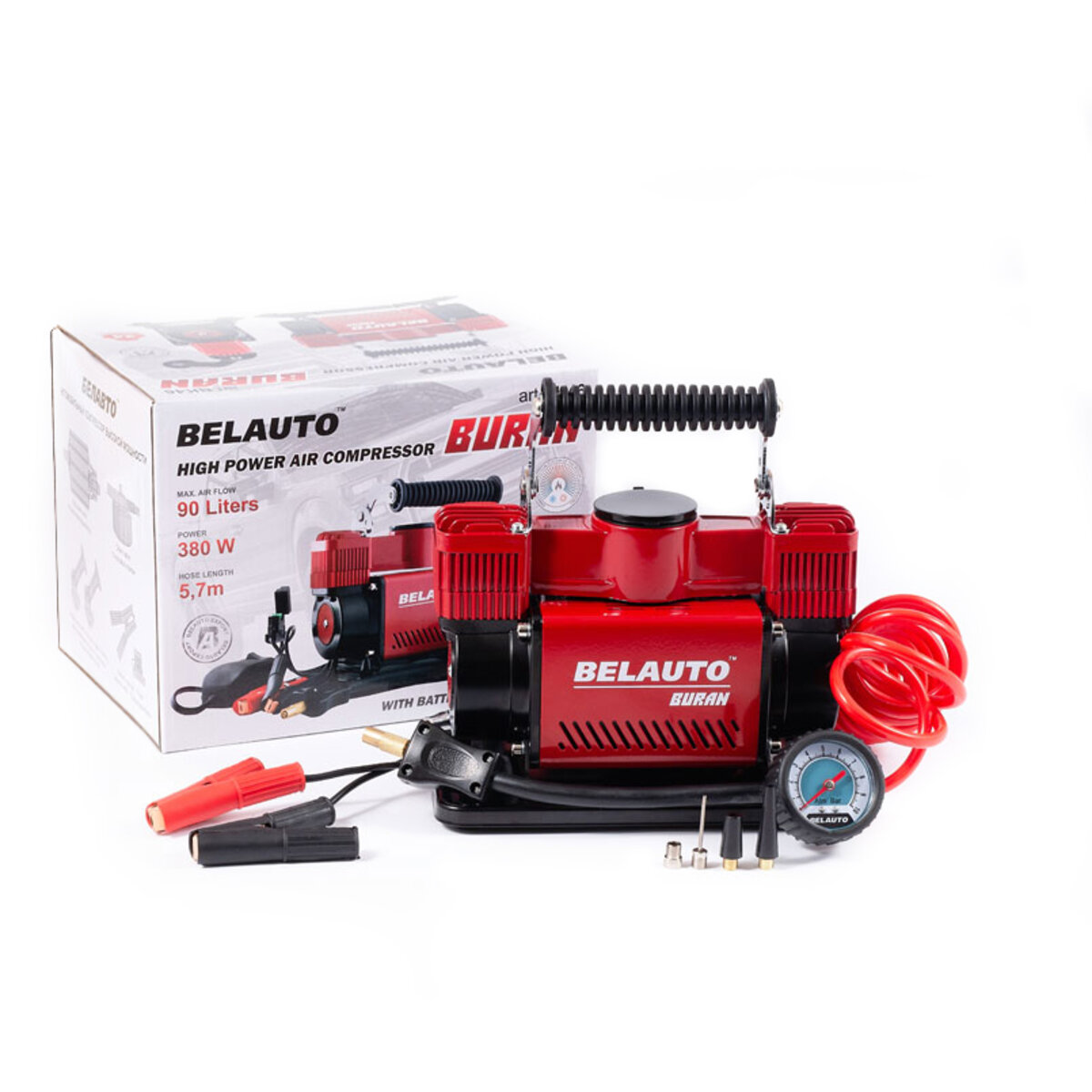 Компресор автомобільний Белавто БУРАН двоциліндровий із зажимами АКБ (BK46) дивитися фото №4