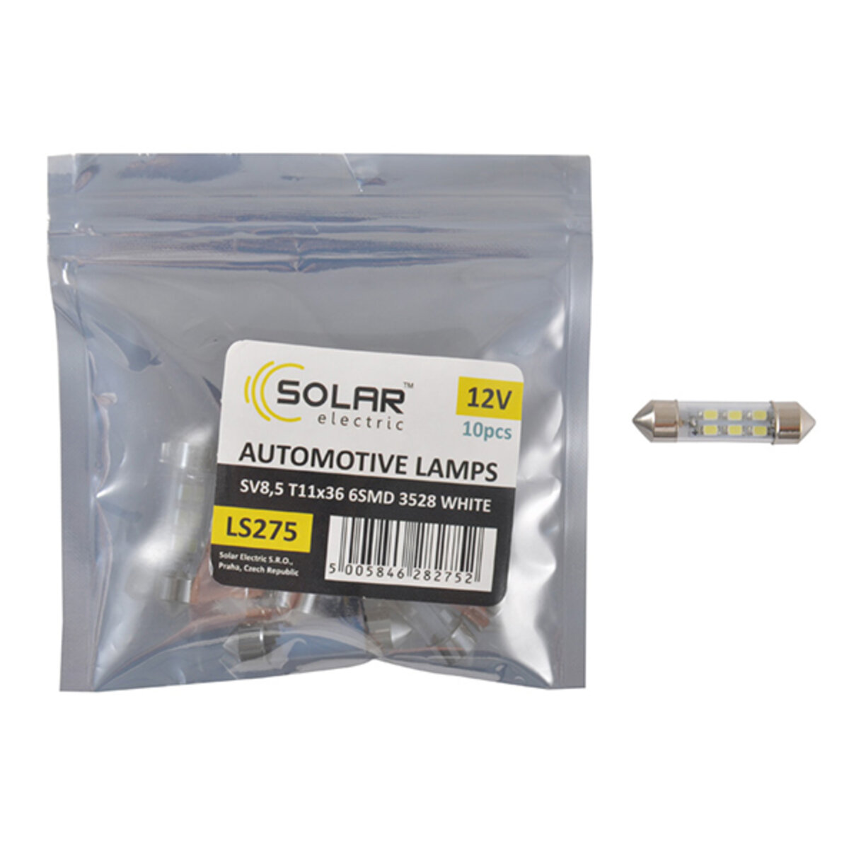 LED автолампа Solar 12V SV8.5 T11x36mm 6smd 3528 white 10шт (LS275_P) дивитися фото №1