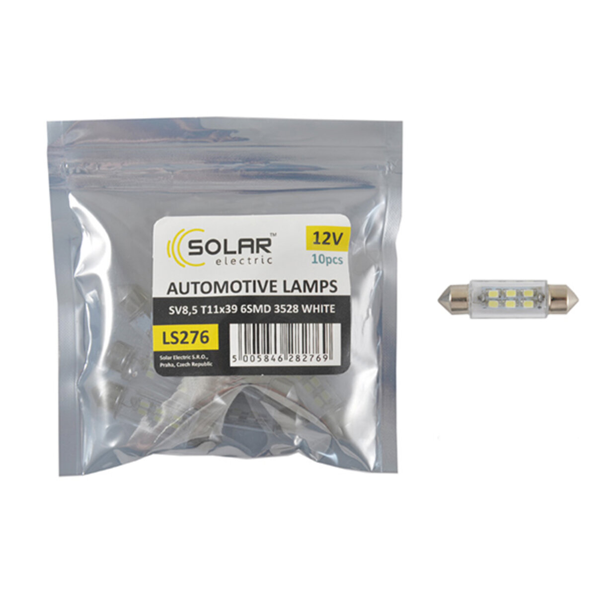 LED автолампа Solar 12V SV8.5 T11x39mm 6smd 3528 white 10шт (LS276_P) дивитися фото №1