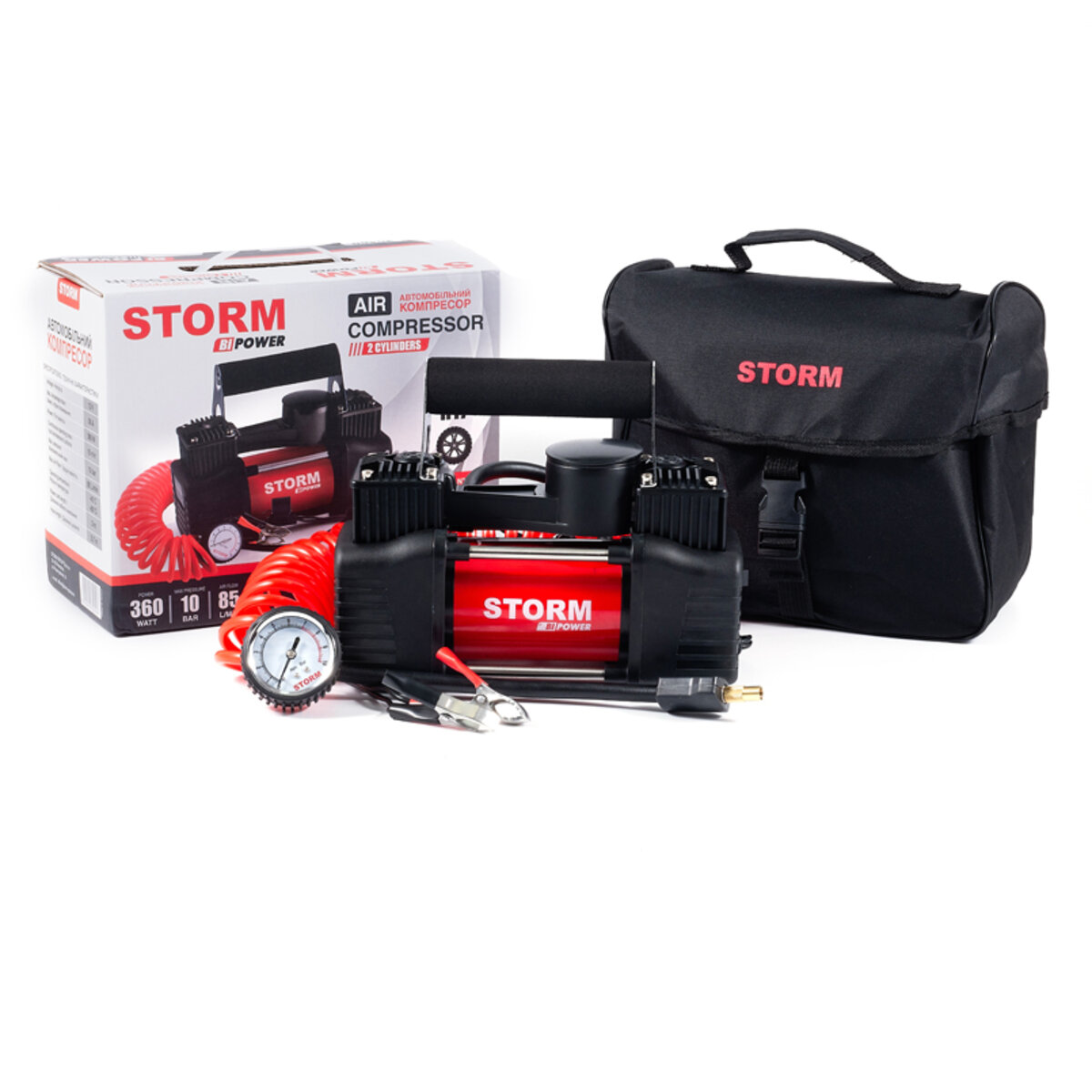 Компресор двоциліндровий автомобільний Storm Bi-Power10 Атм 85 л/хв 360 Вт (20400) дивитися фото №4