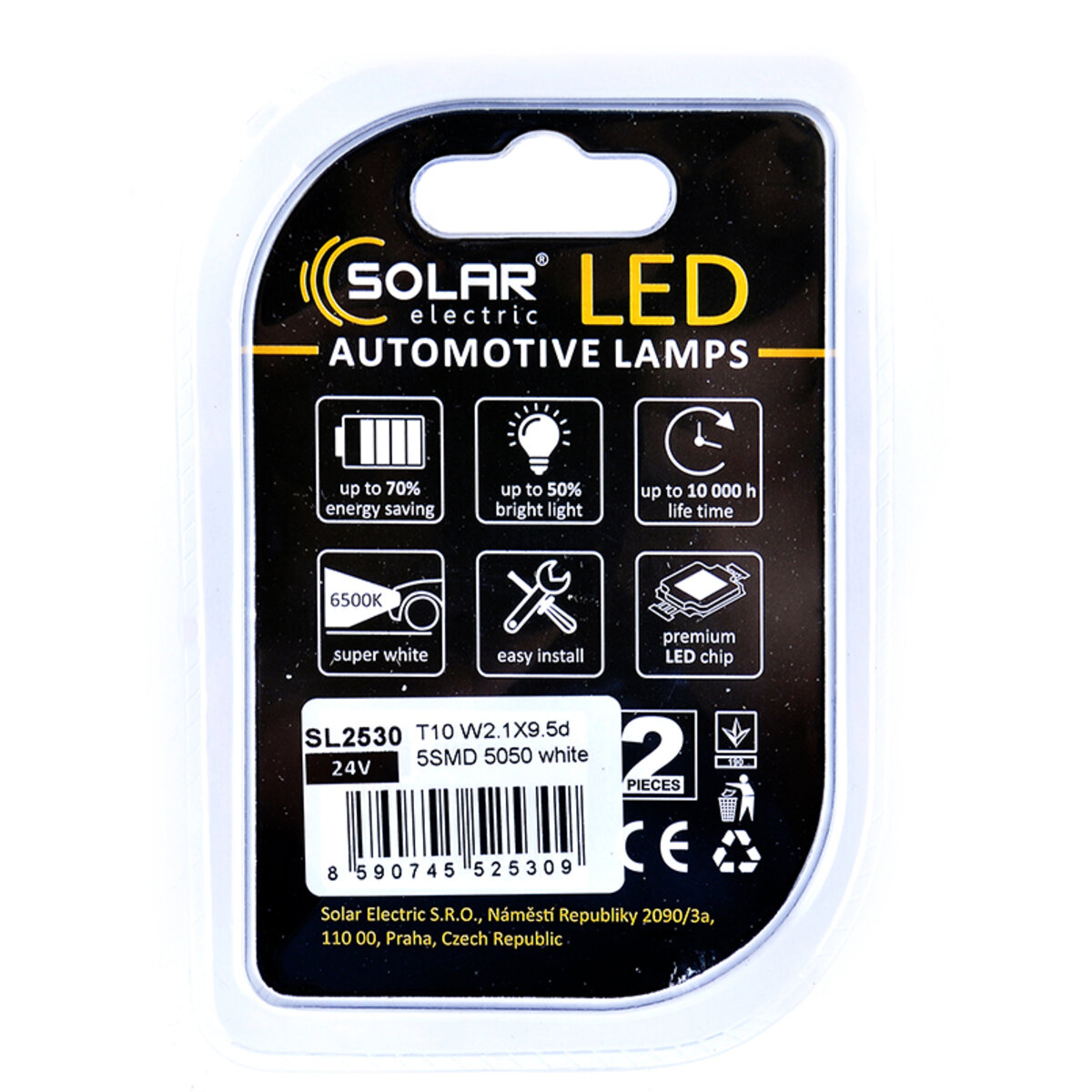 LED автолампа Solar 24V T10 W2.1x9.5d 5SMD white, 2шт (SL2530) дивитися фото №2