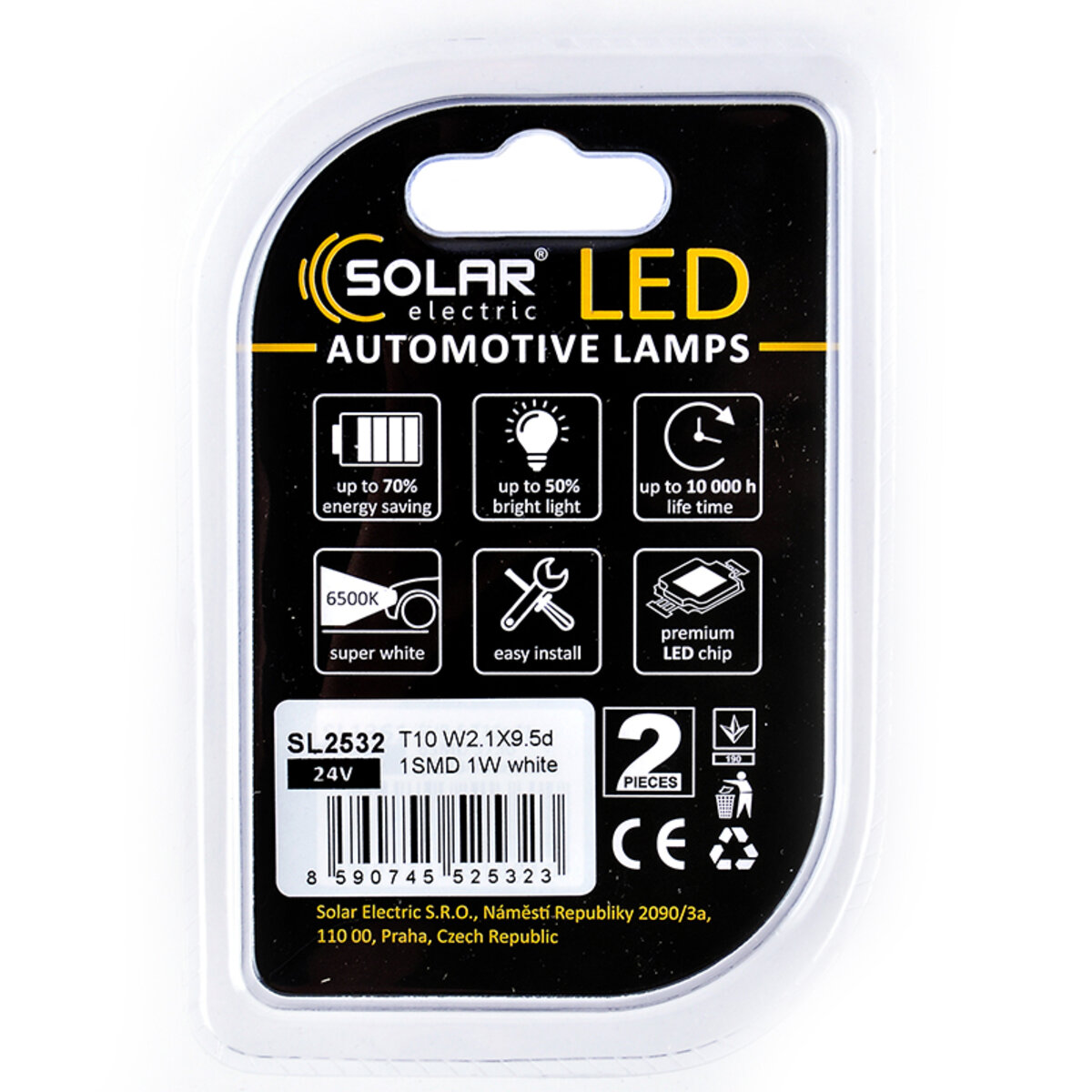 LED автолампа Solar 24V T10 W2.1x9.5d 1SMD white, 2шт (SL2532) дивитися фото №2