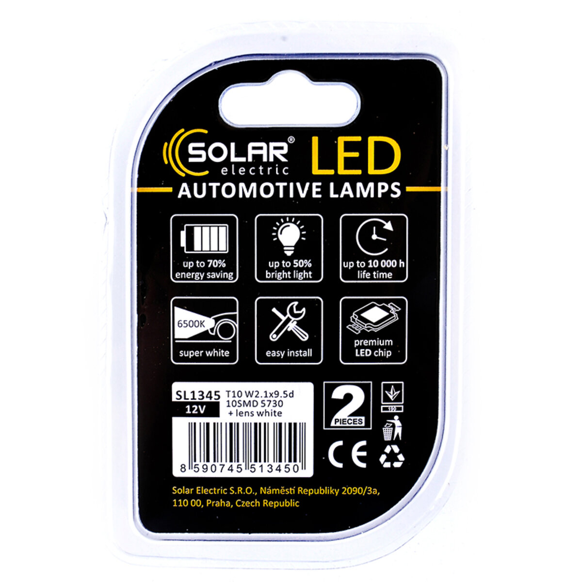 LED автолампа Solar 12V T10 W2.1x9.5d 10SMD white, 2шт SL1345 (SL1345) смотреть фото №2