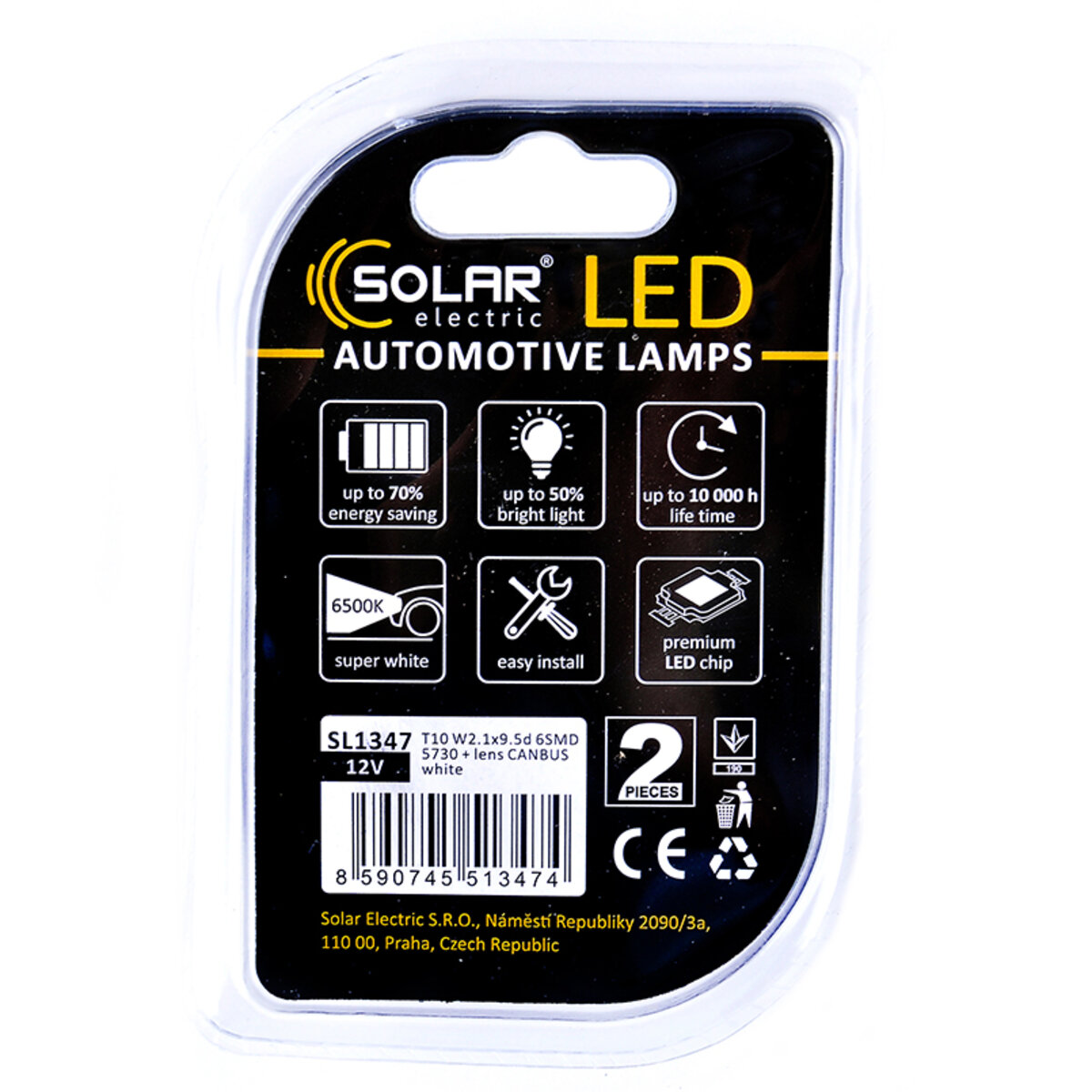 LED автолампа Solar 12V T10 W2.1x9.5d 6SMD white, 2шт SL1347 (SL1347) дивитися фото №2