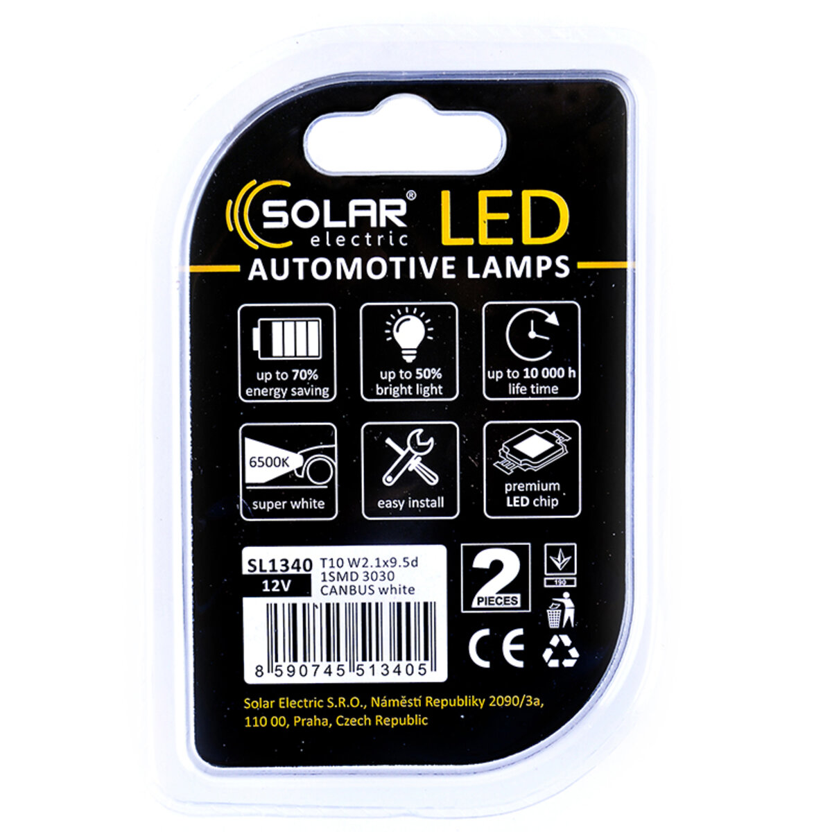 LED автолампа Solar 12V T10 W2.1x9.5d 1SMD white, 2шт SL1340 (SL1340) дивитися фото №2